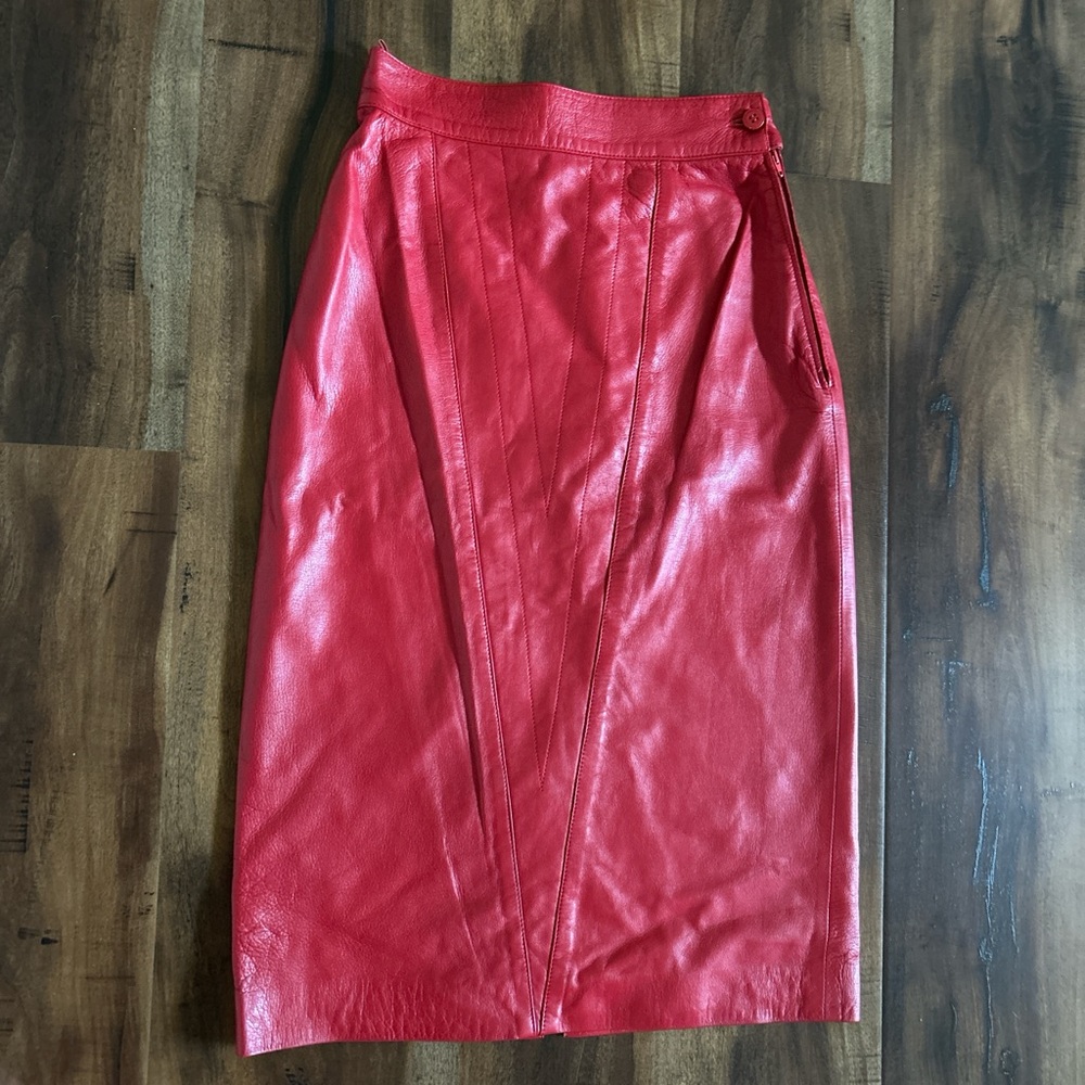 Vintage Italian, Red Leather Skirt